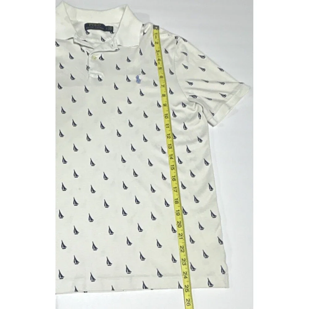 Polo Ralph Lauren Men’s L White/Blue Nautical Sailboat Print Short Sleeve Polo